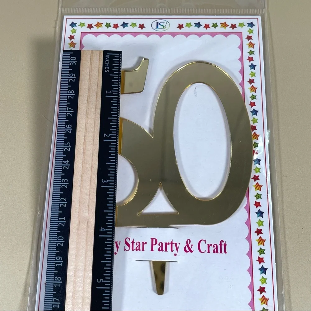 NWT 50th Golden Acrylic Mirrored Cake Topper